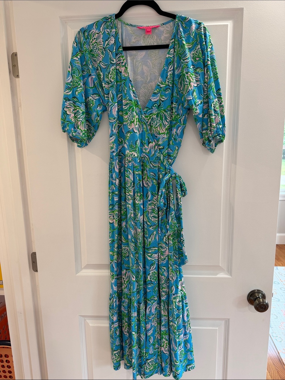 Lilly Pulitzer Blue Green Floral Wrap Maxi Dress